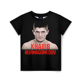 Детская футболка 3D с принтом Хабиб Нурмагомедов в Кировске, 100% гипоаллергенный полиэфир | прямой крой, круглый вырез горловины, длина до линии бедер, чуть спущенное плечо, ткань немного тянется | Тематика изображения на принте: ufc