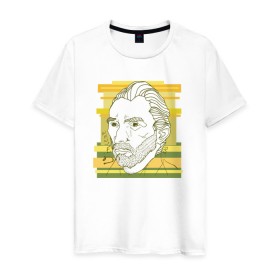Мужская футболка хлопок с принтом Ван Гог в Кировске, 100% хлопок | прямой крой, круглый вырез горловины, длина до линии бедер, слегка спущенное плечо. | ван гог | геометрия | глаз | знаенитость | лайнворк | мода | рисунок | тату | художник