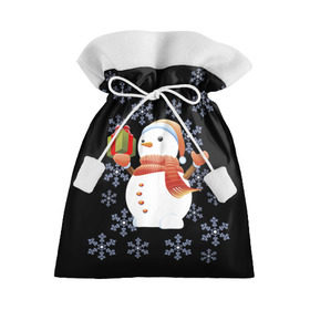 Подарочный 3D мешок с принтом Снеговик с подарком в Кировске, 100% полиэстер | Размер: 29*39 см | Тематика изображения на принте: 2017 | дед мороз | зима | новый год | снеговик