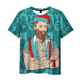 Мужская футболка 3D с принтом Санта хипстер в Кировске, 100% полиэфир | прямой крой, круглый вырез горловины, длина до линии бедер | 