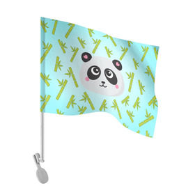 Флаг для автомобиля с принтом Панда с бамбуком в Кировске, 100% полиэстер | Размер: 30*21 см | бамбук | панда