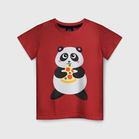 Детская футболка хлопок с принтом Панда обжора в Кировске, 100% хлопок | круглый вырез горловины, полуприлегающий силуэт, длина до линии бедер | обжора | панда | пицца