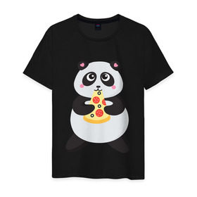 Мужская футболка хлопок с принтом Панда обжора в Кировске, 100% хлопок | прямой крой, круглый вырез горловины, длина до линии бедер, слегка спущенное плечо. | обжора | панда | пицца