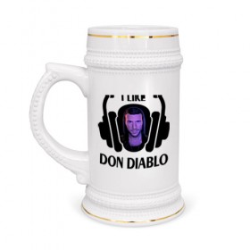 Кружка пивная с принтом I like Don Diablo в Кировске,  керамика (Материал выдерживает высокую температуру, стоит избегать резкого перепада температур) |  объем 630 мл | beatport | club | dj | don diablo | edm | electro | house | musical freedom | production | radio | retro style | spinnin | techno | top | trance | клуб | радио | трещины | царапины