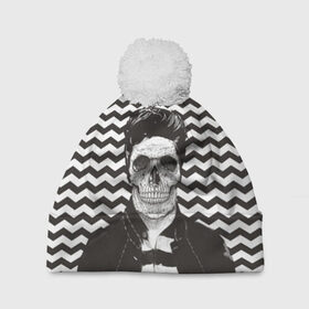 Шапка 3D c помпоном с принтом Мертвый модник в Кировске, 100% полиэстер | универсальный размер, печать по всей поверхности изделия | bone | death | fashion | hipster | skelet | skull | кости | мода | скелет | темный | хипстер | череп