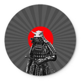 Коврик круглый с принтом Мертвый самурай в Кировске, резина и полиэстер | круглая форма, изображение наносится на всю лицевую часть | Тематика изображения на принте: bone | japan | samurai | skelet | skull | warrior | воин | катана | кости | меч | самурай | скелет | череп | япония