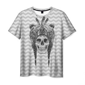 Мужская футболка 3D с принтом Мертвый шаман в Кировске, 100% полиэфир | прямой крой, круглый вырез горловины, длина до линии бедер | bear | bone | dark | magic | shaman | skelet | skull | witch | кости | маг | медведь | скелет | череп | шаман