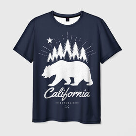 Мужская футболка 3D с принтом California Republic в Кировске, 100% полиэфир | прямой крой, круглый вырез горловины, длина до линии бедер | Тематика изображения на принте: america | bear | california | united states | usa | америка | калифорния | медведь | сша | штаты