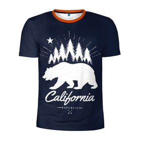 Мужская футболка 3D спортивная с принтом California Republic в Кировске, 100% полиэстер с улучшенными характеристиками | приталенный силуэт, круглая горловина, широкие плечи, сужается к линии бедра | america | bear | california | united states | usa | америка | калифорния | медведь | сша | штаты
