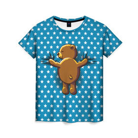 Женская футболка 3D с принтом Медвежьи объятия в Кировске, 100% полиэфир ( синтетическое хлопкоподобное полотно) | прямой крой, круглый вырез горловины, длина до линии бедер | Тематика изображения на принте: bear | beast | kid | love | teddy | toy | звезды | зверь | игрушка | любовь | медведь | мишка