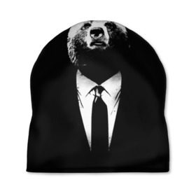 Шапка 3D с принтом Медведь бизнесмен в Кировске, 100% полиэстер | универсальный размер, печать по всей поверхности изделия | animal | bear | beast | business | suit | бизнес | джентльмен | животное | зверь | медведь | смокинг