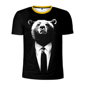 Мужская футболка 3D спортивная с принтом Медведь бизнесмен в Кировске, 100% полиэстер с улучшенными характеристиками | приталенный силуэт, круглая горловина, широкие плечи, сужается к линии бедра | animal | bear | beast | business | suit | бизнес | джентльмен | животное | зверь | медведь | смокинг