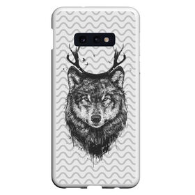 Чехол для Samsung S10E с принтом Рогатый волк в Кировске, Силикон | Область печати: задняя сторона чехла, без боковых панелей | animal | beast | deer | moon | rage | roar | wild | wolf | вой | волк | животное | зверь | луна | олень | рога