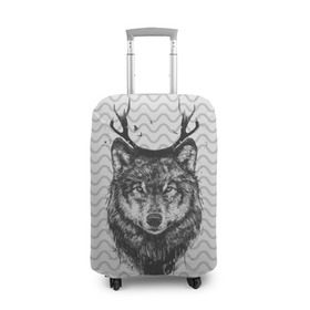 Чехол для чемодана 3D с принтом Рогатый волк в Кировске, 86% полиэфир, 14% спандекс | двустороннее нанесение принта, прорези для ручек и колес | animal | beast | deer | moon | rage | roar | wild | wolf | вой | волк | животное | зверь | луна | олень | рога