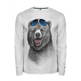 Мужской лонгслив 3D с принтом Счастливый медведь в Кировске, 100% полиэстер | длинные рукава, круглый вырез горловины, полуприлегающий силуэт | Тематика изображения на принте: animal | bear | beast | fashion | funny | животное | зверь | медведь | мода | радость | счастье