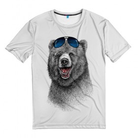 Мужская футболка 3D с принтом Счастливый медведь в Кировске, 100% полиэфир | прямой крой, круглый вырез горловины, длина до линии бедер | animal | bear | beast | fashion | funny | животное | зверь | медведь | мода | радость | счастье