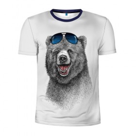 Мужская футболка 3D спортивная с принтом Счастливый медведь в Кировске, 100% полиэстер с улучшенными характеристиками | приталенный силуэт, круглая горловина, широкие плечи, сужается к линии бедра | Тематика изображения на принте: animal | bear | beast | fashion | funny | животное | зверь | медведь | мода | радость | счастье