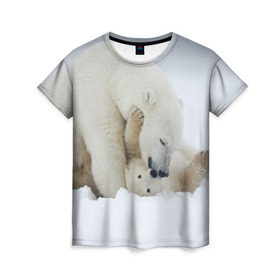 Женская футболка 3D с принтом Идиллия в Кировске, 100% полиэфир ( синтетическое хлопкоподобное полотно) | прямой крой, круглый вырез горловины, длина до линии бедер | айсберг | арктика | животные | лёд | медведи | природа | север | снег
