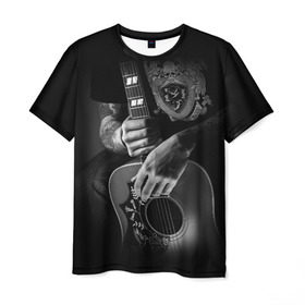 Мужская футболка 3D с принтом Гитарист в Кировске, 100% полиэфир | прямой крой, круглый вырез горловины, длина до линии бедер | Тематика изображения на принте: rock | гитара | рок | рок жив | рок музыка | русский рок