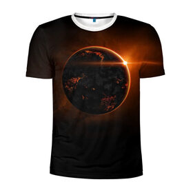 Мужская футболка 3D спортивная с принтом Red planet в Кировске, 100% полиэстер с улучшенными характеристиками | приталенный силуэт, круглая горловина, широкие плечи, сужается к линии бедра | вселенная | галактика | звёзды | космос | луч | планета | созвездие