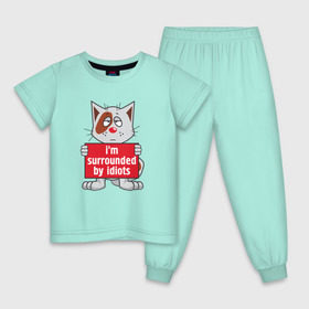 Детская пижама хлопок с принтом Меня окружают одни идиоты! в Кировске, 100% хлопок |  брюки и футболка прямого кроя, без карманов, на брюках мягкая резинка на поясе и по низу штанин
 | кот | надпись