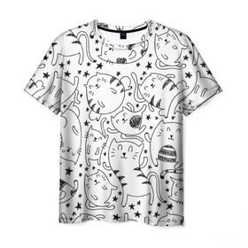 Мужская футболка 3D с принтом Котейки в Кировске, 100% полиэфир | прямой крой, круглый вырез горловины, длина до линии бедер | Тематика изображения на принте: cat | кот | котенок | котик | кошка | принт | рисунок