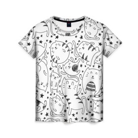Женская футболка 3D с принтом Котейки в Кировске, 100% полиэфир ( синтетическое хлопкоподобное полотно) | прямой крой, круглый вырез горловины, длина до линии бедер | cat | кот | котенок | котик | кошка | принт | рисунок