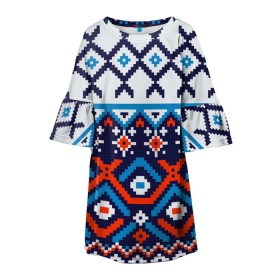 Детское платье 3D с принтом Норвежские узоры в Кировске, 100% полиэстер | прямой силуэт, чуть расширенный к низу. Круглая горловина, на рукавах — воланы | зима | нг | новый год | норвежские узоры | рождество | свитер | снег