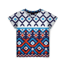 Детская футболка 3D с принтом Норвежские узоры в Кировске, 100% гипоаллергенный полиэфир | прямой крой, круглый вырез горловины, длина до линии бедер, чуть спущенное плечо, ткань немного тянется | зима | нг | новый год | норвежские узоры | рождество | свитер | снег
