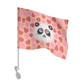 Флаг для автомобиля с принтом Влюбленная панда в Кировске, 100% полиэстер | Размер: 30*21 см | Тематика изображения на принте: любовь | панда | сердце