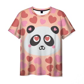 Мужская футболка 3D с принтом Влюбленная панда в Кировске, 100% полиэфир | прямой крой, круглый вырез горловины, длина до линии бедер | Тематика изображения на принте: любовь | панда | сердце