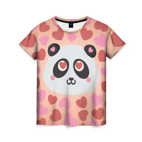 Женская футболка 3D с принтом Влюбленная панда в Кировске, 100% полиэфир ( синтетическое хлопкоподобное полотно) | прямой крой, круглый вырез горловины, длина до линии бедер | любовь | панда | сердце