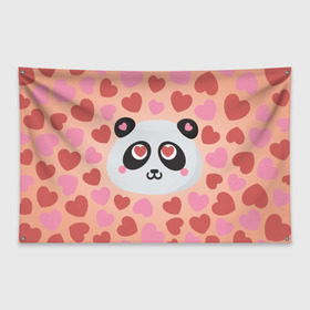 Флаг-баннер с принтом Влюбленная панда в Кировске, 100% полиэстер | размер 67 х 109 см, плотность ткани — 95 г/м2; по краям флага есть четыре люверса для крепления | любовь | панда | сердце