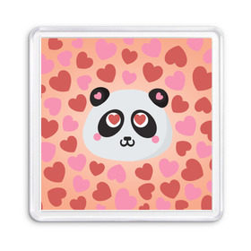 Магнит 55*55 с принтом Влюбленная панда в Кировске, Пластик | Размер: 65*65 мм; Размер печати: 55*55 мм | любовь | панда | сердце