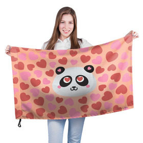 Флаг 3D с принтом Влюбленная панда в Кировске, 100% полиэстер | плотность ткани — 95 г/м2, размер — 67 х 109 см. Принт наносится с одной стороны | любовь | панда | сердце