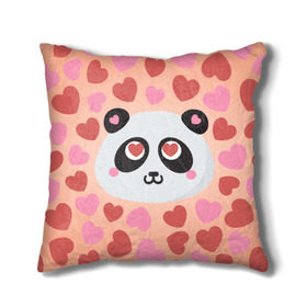 Подушка 3D с принтом Влюбленная панда в Кировске, наволочка – 100% полиэстер, наполнитель – холлофайбер (легкий наполнитель, не вызывает аллергию). | состоит из подушки и наволочки. Наволочка на молнии, легко снимается для стирки | любовь | панда | сердце