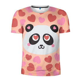 Мужская футболка 3D спортивная с принтом Влюбленная панда в Кировске, 100% полиэстер с улучшенными характеристиками | приталенный силуэт, круглая горловина, широкие плечи, сужается к линии бедра | любовь | панда | сердце