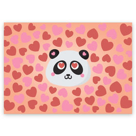 Поздравительная открытка с принтом Влюбленная панда в Кировске, 100% бумага | плотность бумаги 280 г/м2, матовая, на обратной стороне линовка и место для марки
 | Тематика изображения на принте: любовь | панда | сердце