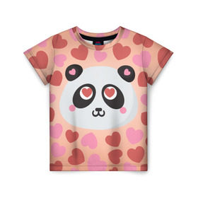 Детская футболка 3D с принтом Влюбленная панда в Кировске, 100% гипоаллергенный полиэфир | прямой крой, круглый вырез горловины, длина до линии бедер, чуть спущенное плечо, ткань немного тянется | любовь | панда | сердце
