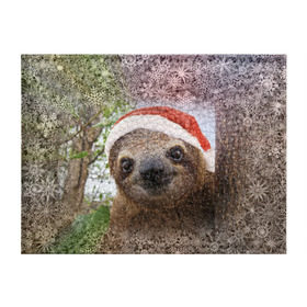 Обложка для студенческого билета с принтом Рождественский ленивец в Кировске, натуральная кожа | Размер: 11*8 см; Печать на всей внешней стороне | Тематика изображения на принте: джунгли | животное | ленивый | лень | новый год | рождество | снег | снежинки | тропики | улыбка | шапка