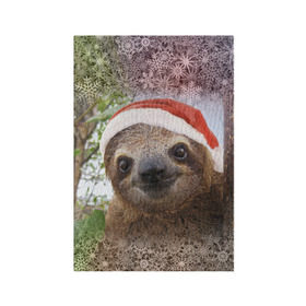 Обложка для паспорта матовая кожа с принтом Рождественский ленивец в Кировске, натуральная матовая кожа | размер 19,3 х 13,7 см; прозрачные пластиковые крепления | Тематика изображения на принте: джунгли | животное | ленивый | лень | новый год | рождество | снег | снежинки | тропики | улыбка | шапка