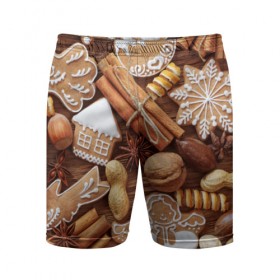 Мужские шорты 3D спортивные с принтом Cinnamon в Кировске,  |  | выпечка | новый год | пряники | пряности | рождество