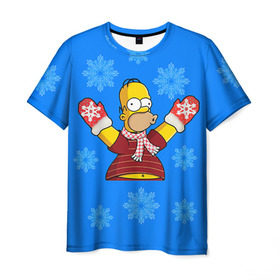 Мужская футболка 3D с принтом Симпсоны новогодние 2 в Кировске, 100% полиэфир | прямой крой, круглый вырез горловины, длина до линии бедер | Тематика изображения на принте: simpsons | барт | барт симпсон | гомер | гомер симпсон | новый год | симпсоны | снег | снежинки