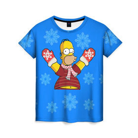 Женская футболка 3D с принтом Симпсоны новогодние 2 в Кировске, 100% полиэфир ( синтетическое хлопкоподобное полотно) | прямой крой, круглый вырез горловины, длина до линии бедер | simpsons | барт | барт симпсон | гомер | гомер симпсон | новый год | симпсоны | снег | снежинки