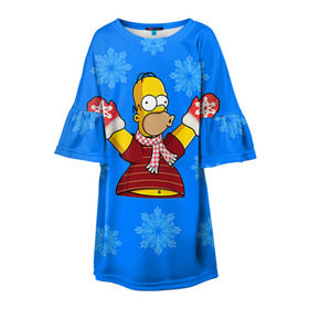 Детское платье 3D с принтом Симпсоны новогодние 2 в Кировске, 100% полиэстер | прямой силуэт, чуть расширенный к низу. Круглая горловина, на рукавах — воланы | simpsons | барт | барт симпсон | гомер | гомер симпсон | новый год | симпсоны | снег | снежинки
