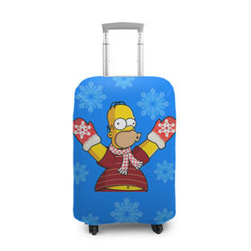 Чехол для чемодана 3D с принтом Симпсоны новогодние 2 в Кировске, 86% полиэфир, 14% спандекс | двустороннее нанесение принта, прорези для ручек и колес | simpsons | барт | барт симпсон | гомер | гомер симпсон | новый год | симпсоны | снег | снежинки