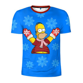 Мужская футболка 3D спортивная с принтом Симпсоны новогодние 2 в Кировске, 100% полиэстер с улучшенными характеристиками | приталенный силуэт, круглая горловина, широкие плечи, сужается к линии бедра | simpsons | барт | барт симпсон | гомер | гомер симпсон | новый год | симпсоны | снег | снежинки