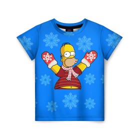 Детская футболка 3D с принтом Симпсоны новогодние 2 в Кировске, 100% гипоаллергенный полиэфир | прямой крой, круглый вырез горловины, длина до линии бедер, чуть спущенное плечо, ткань немного тянется | Тематика изображения на принте: simpsons | барт | барт симпсон | гомер | гомер симпсон | новый год | симпсоны | снег | снежинки