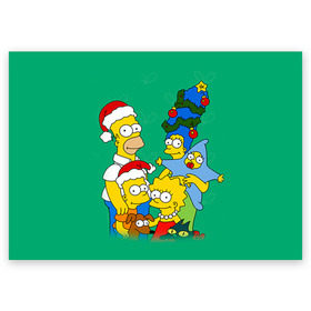 Поздравительная открытка с принтом Симпсоны новогодние 3 в Кировске, 100% бумага | плотность бумаги 280 г/м2, матовая, на обратной стороне линовка и место для марки
 | simpsons | барт | барт симпсон | гомер | гомер симпсон | новый год | симпсоны | снег | снежинки
