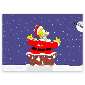 Поздравительная открытка с принтом Симпсоны новогодние 4 в Кировске, 100% бумага | плотность бумаги 280 г/м2, матовая, на обратной стороне линовка и место для марки
 | simpsons | барт | барт симпсон | гомер | гомер симпсон | новый год | симпсоны | снег | снежинки